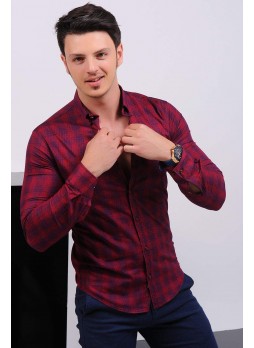 Lacivert Desenli Bordo Gömlek