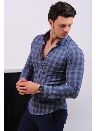 Lacivert Beyaz Ekoseli Gömlek