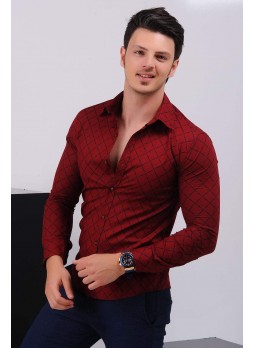 Çizgili Desenli Kırmızı Gömlek
