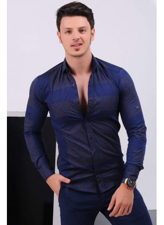 Kahve Desenli Lacivert Gömlek