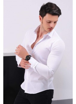 Kabartma Desenli Beyaz Gömlek