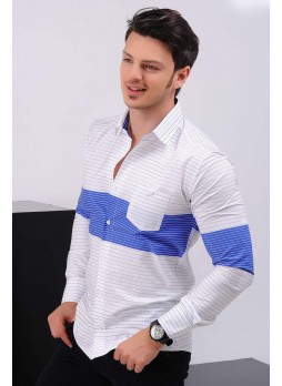 ​Çizgili Tek Cep Mavi Beyaz Gömlek​