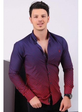 Kırmızı Desenli Lacivert Gömlek