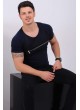 Fermuar Detay Lacivert T-Shirt