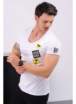 Emoji Armalı Beyaz T-Shirt