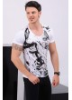 Siyah Baskı Desenli Beyaz T-Shirt