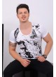 Siyah Baskı Desenli Beyaz T-Shirt
