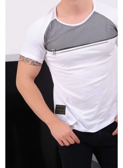 Fermuar Detay Beyaz T-Shirt