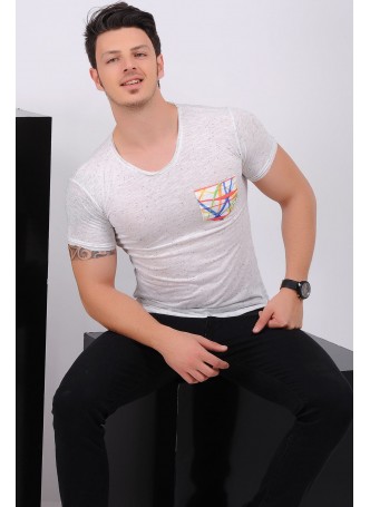 Desenli Cep Beyaz T-Shirt