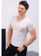 Desenli Cep Beyaz T-Shirt