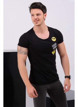 Emoji Armalı Siyah T-Shirt