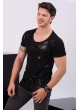 Baskı Desenli Siyah T-Shirt