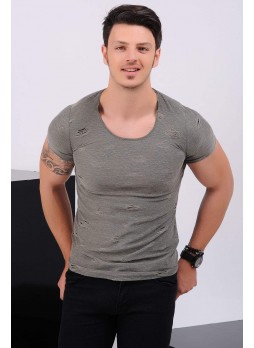 Kesikli Haki T-Shirt