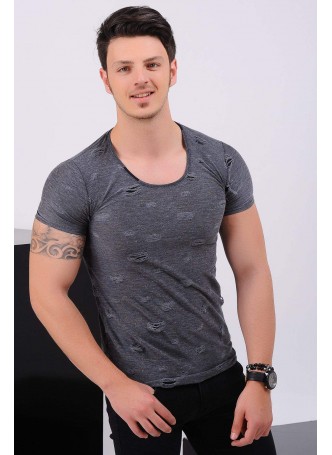 Kesikli Gri T-Shirt
