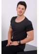 Kol Baskılı Geniş Yaka Füme T-Shirt