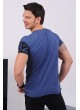 Kol Baskılı Geniş Yaka Mavi T-Shirt​
