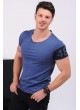 Kol Baskılı Geniş Yaka Mavi T-Shirt​