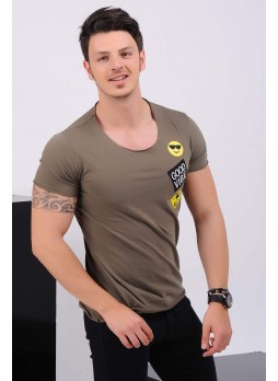 Emoji Armalı Haki T-Shirt