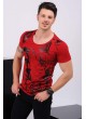 Siyah Baskı Desenli Kırmızı T-Shirt