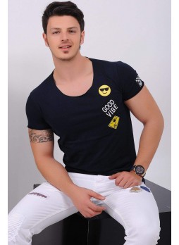 Emoji Armalı Lacivert T-Shirt