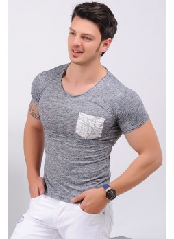 Desenli Cep Gri T-Shirt