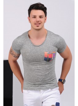 Desenli Cep Haki T-Shirt