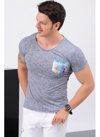 Desenli Cep Gri T-Shirt