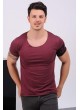 Kol Baskılı Geniş Yaka Bordo T-Shirt