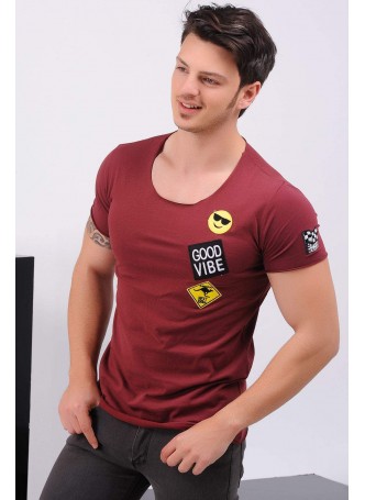 Emoji Armalı Bordo T-Shirt