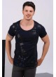 Siyah Baskı Desenli Lacivert T-Shirt