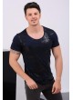 Siyah Baskı Desenli Lacivert T-Shirt