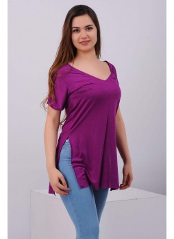 Yırtmaçlı Mürdüm T-Shirt