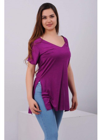 Yırtmaçlı Mürdüm T-Shirt