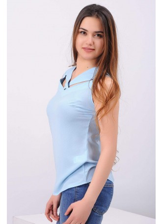 Kolsuz Çapraz Yaka Açık Mavi Bluz
