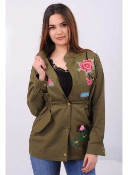İşlemeli Haki Ceket