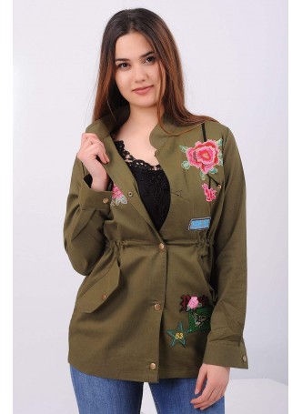 İşlemeli Haki Ceket