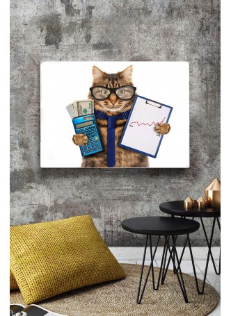 Bankacı Kedi Kanvas Tablo