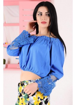 Kayık Yaka Şilebezi Mavi Bluz