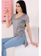 V Yaka Kesikli Uzun Gri T-Shirt