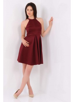 Halka Yaka Bordo Elbise
