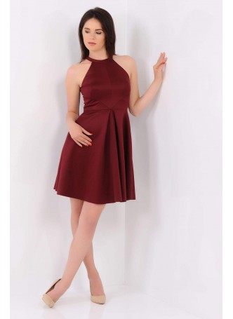 Halka Yaka Bordo Elbise