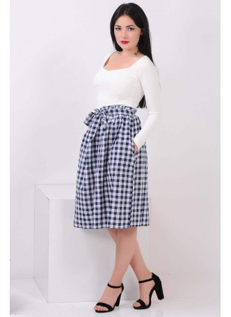 Mavi Beyaz Piti Kareli Etek
