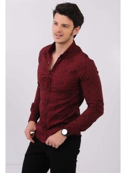 Siyah Desenli Bordo Gömlek