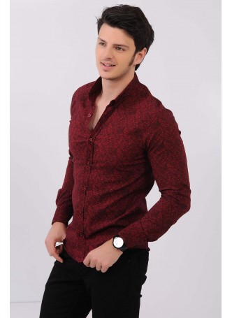 Siyah Desenli Bordo Gömlek