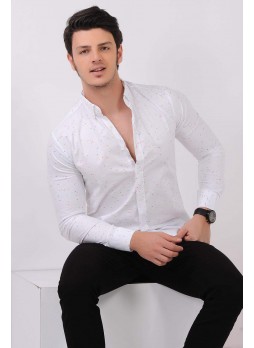 Renkli Püskürtme Beyaz Gömlek