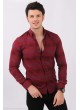 Çizgi Baskılı Bordo Gömlek