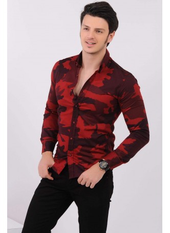 Bordo Kırmızı Kamuflaj Gömlek