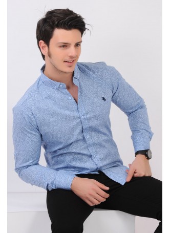 Desenli Buz Mavisi Gömlek
