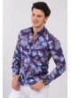 Gri Beyaz Yaprak Desenli Lacivert Gömlek