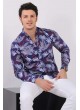 Gri Beyaz Yaprak Desenli Lacivert Gömlek